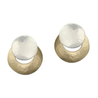 Small Disc Over Crescent Clip Earring - Clip Brass and Silver