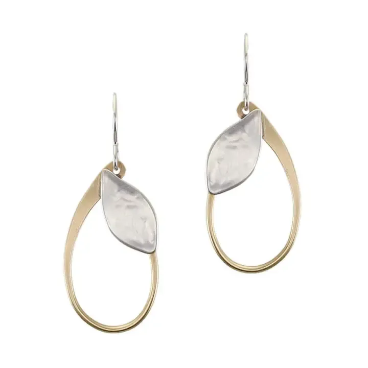 Leaf with Oval Ring Wire Earrings