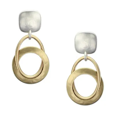 Square with Interlocking Cutout Disc and Oval Ring Earring