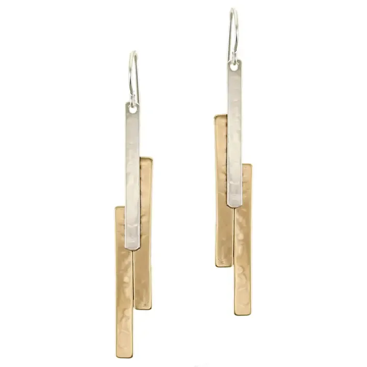 Long Layered Rectangles Wire Earrings