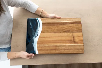 Breadboard 12"x18" Navy/White/Metallic Accented Resin
