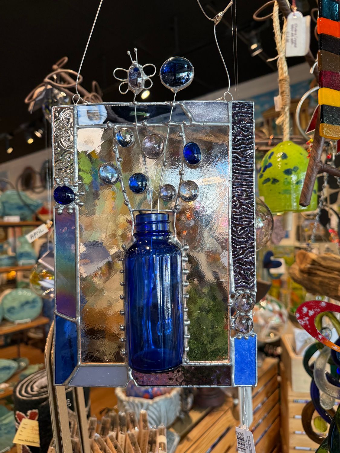 Bottle Panel Blues flowers/butterflies 8"x12"