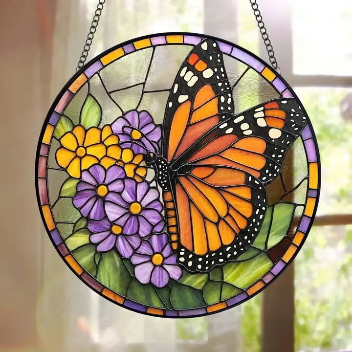 Monarch Butterfly Glass Suncatcher 6in