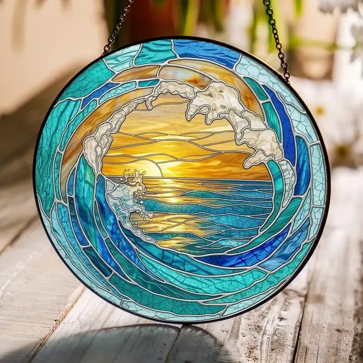 Ocean Wave Glass Suncatcher 6in