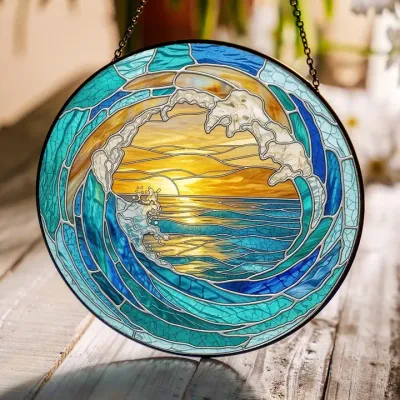 Ocean Wave Glass Suncatcher 6in