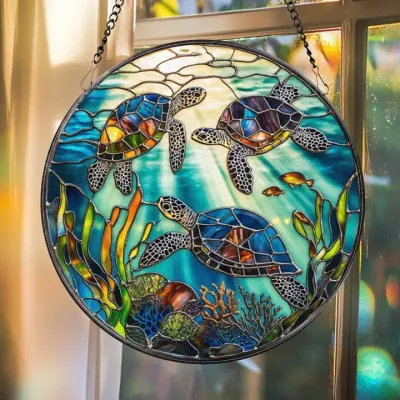 Sea Turtle Glass Suncatcher 6in