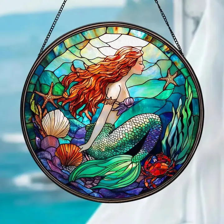 Mermaid Glass Suncatcher 6in