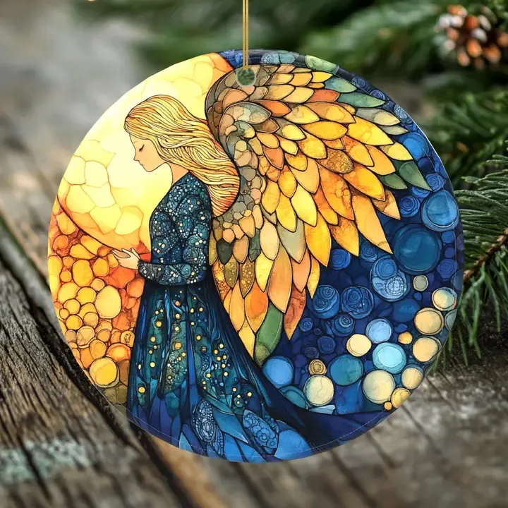 Angel Announcing the Birth of Jesus Porcelain Christmas Ornament - Handcrafted Nativity Ornament Holiday Merch FINAL