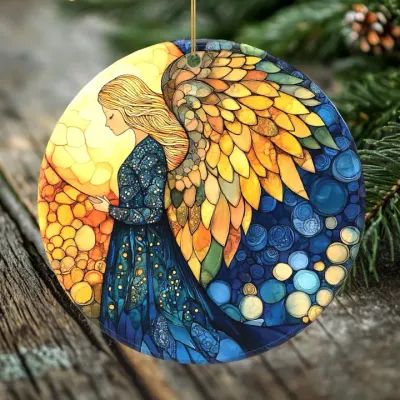 Angel Announcing the Birth of Jesus Porcelain Christmas Ornament - Handcrafted Nativity Ornament Holiday Merch FINAL