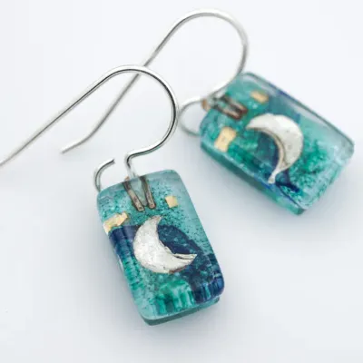 Aqua Moon Drops  Dangle Earrings