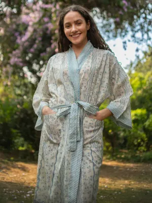 Bouquet Stripe Beige Cotton Voile Joy Kimono