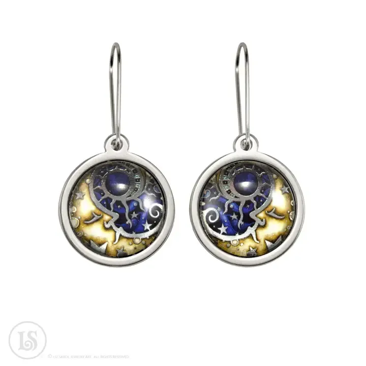 Harvest Moon Dangle Earrings - Silver-tone Stainless Steel