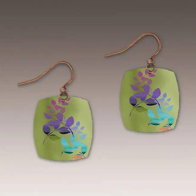33NS Electric Lime Foliage Button Drop Handmade Earrings