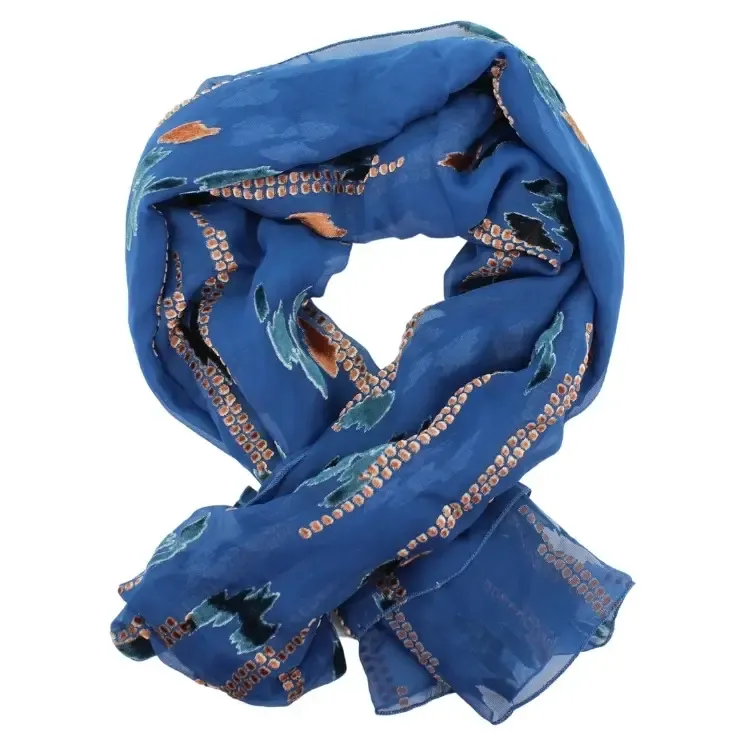 Burnout Velvet Scarf - Blue Geo