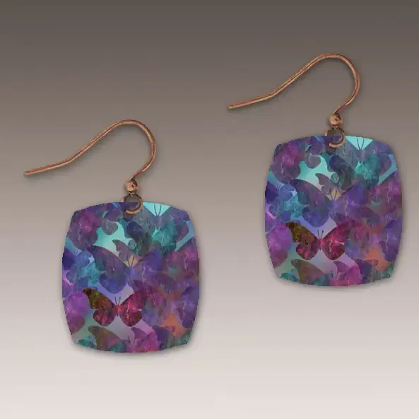 FBS Purple Butterfly Pattern Button Drop Handmade Earrings