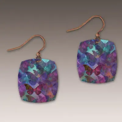FBS Purple Butterfly Pattern Button Drop Handmade Earrings