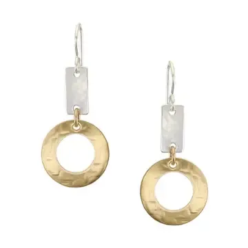 Small Rectangle with Wide Ring Wire Earrings