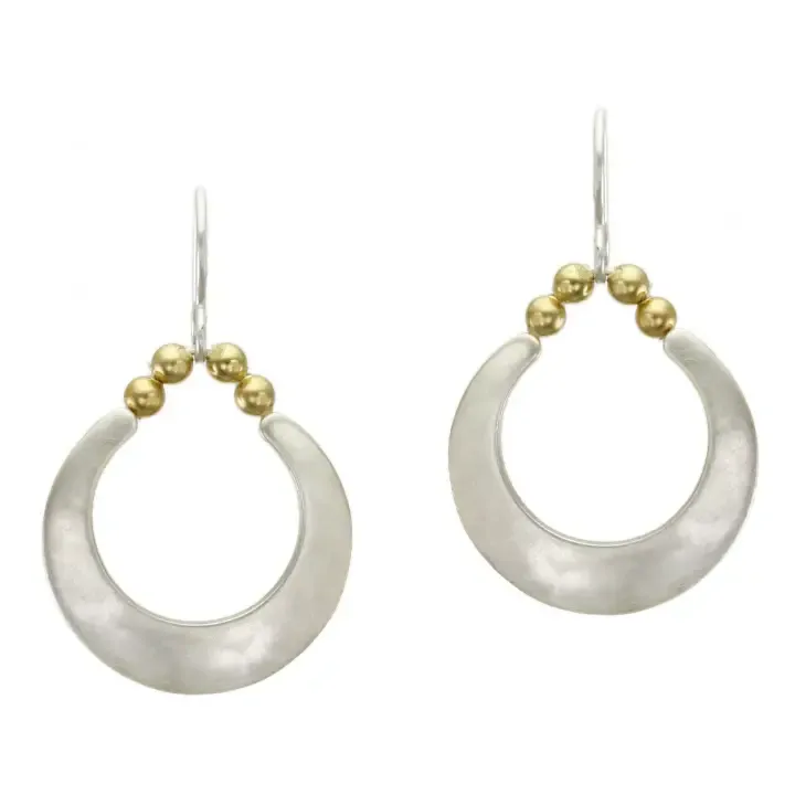 Crescent with Beads Wire Earring - Brass and Silver