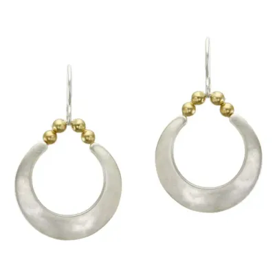 Crescent with Beads Wire Earring - Brass and Silver