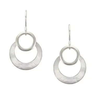 Small Crescent with Ring Wire Earrings - Silver