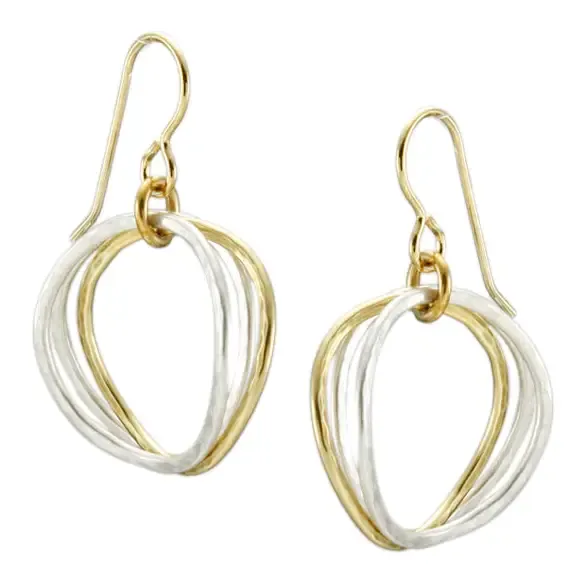 Wavy Hammered Ring Earrings - Wire Only Brass and Silver