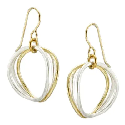 Wavy Hammered Ring Earrings - Wire Only Brass and Silver
