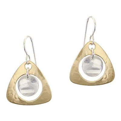 Medium Cutout Rounded Triangle with Hanging Disc Wire Earrings