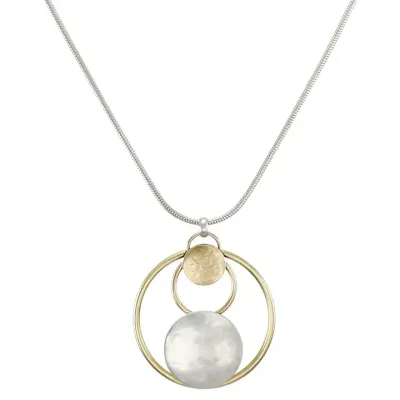 Wire Rings and Discs on Snake Chain Necklace - Brass and Silver