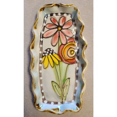 Drip Flowers Rect Mint Dish