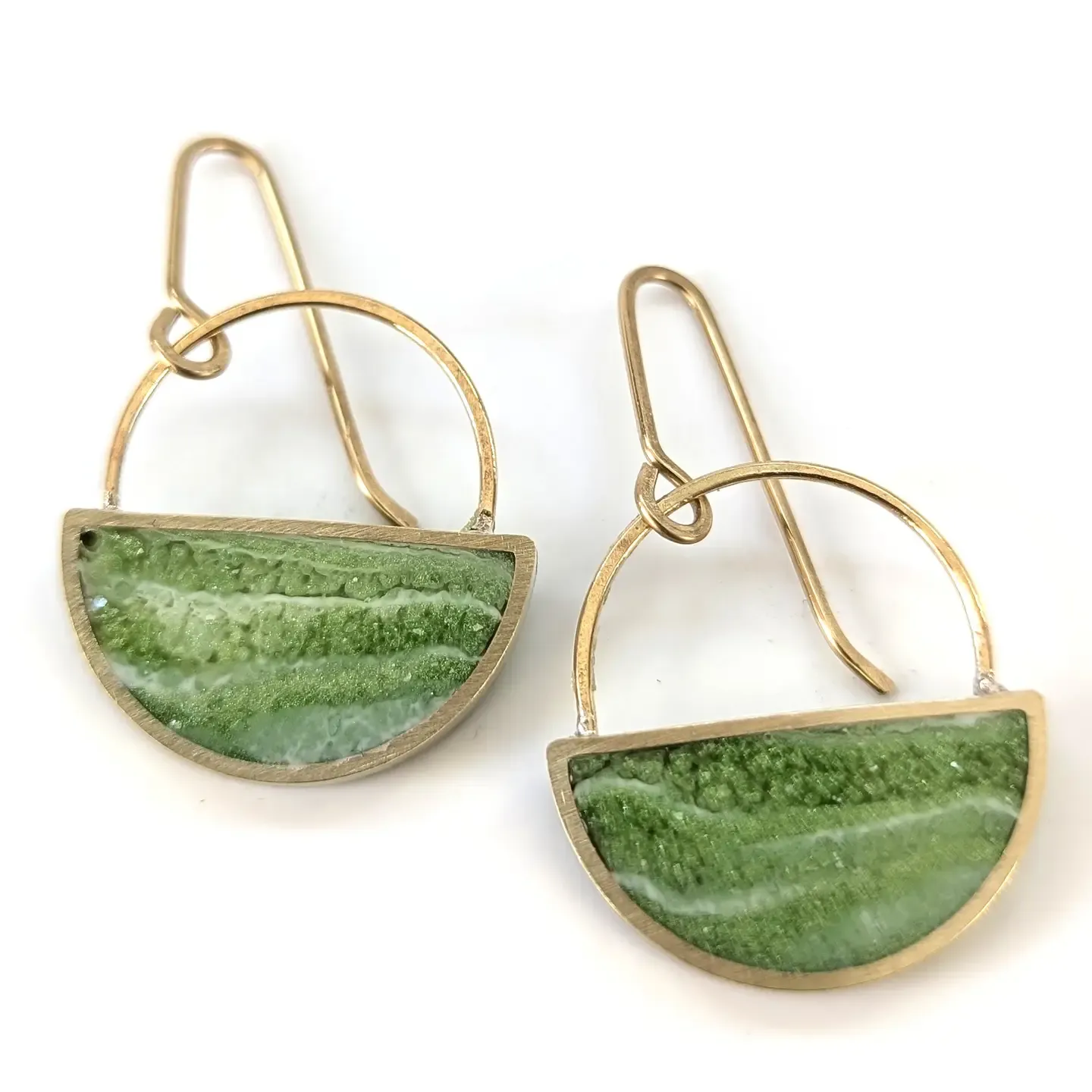 Jade Brass Half Moon Resin Earrings