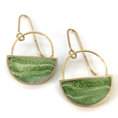 Jade Brass Half Moon Resin Earrings