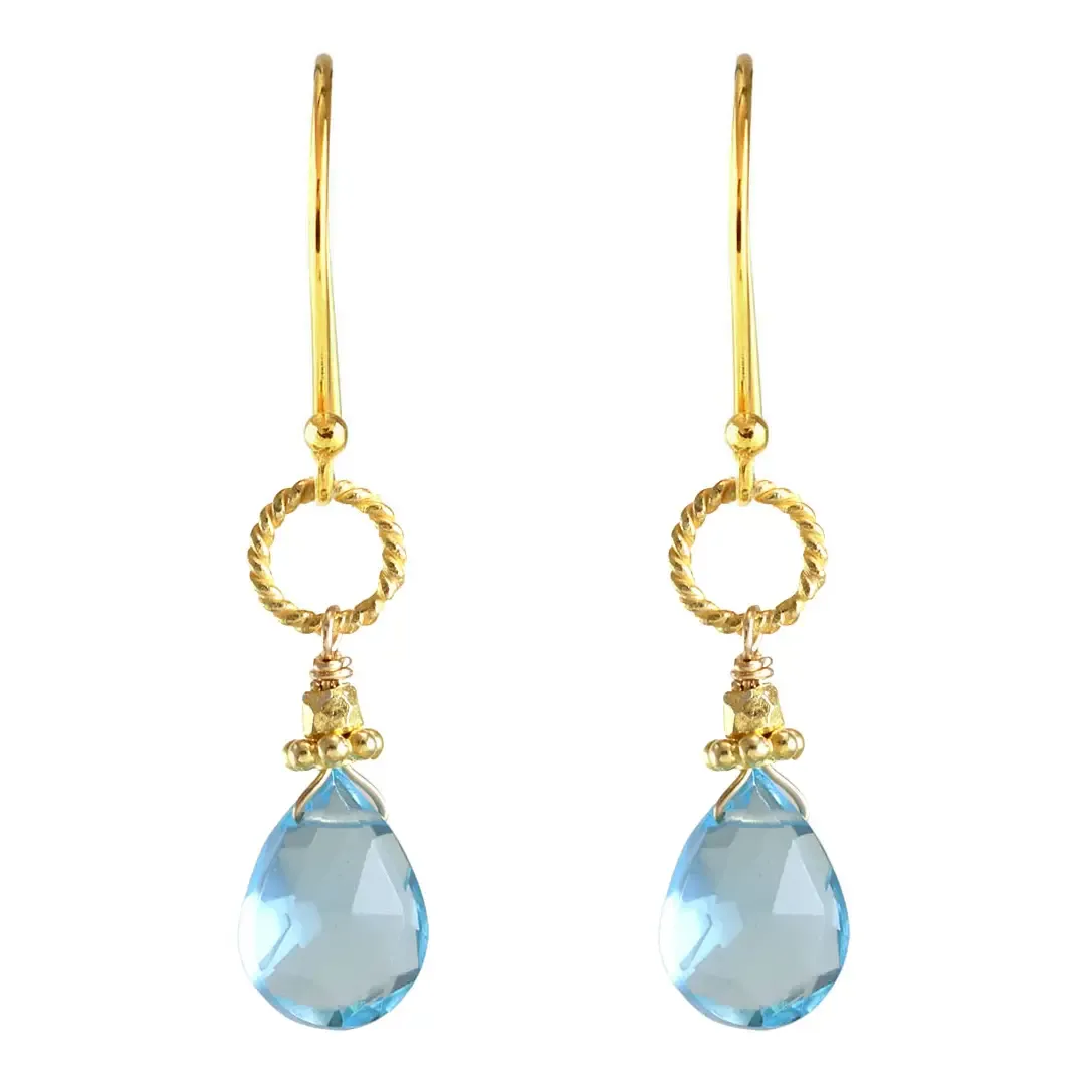 E-3656 GOLD ROPE LINK EARRING - SWISS BLUE QUARTZ