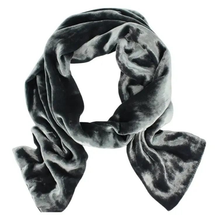 Silk Velvet Oblong Scarf - Charcoal