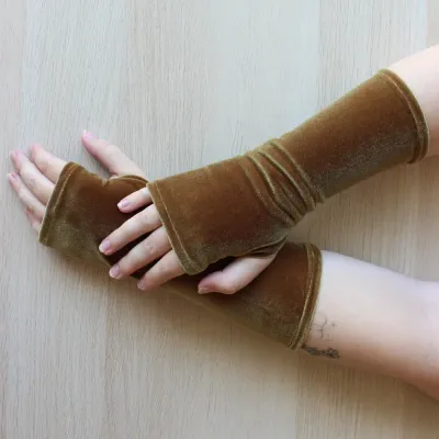 Velvet Fingerless Gloves - Gold