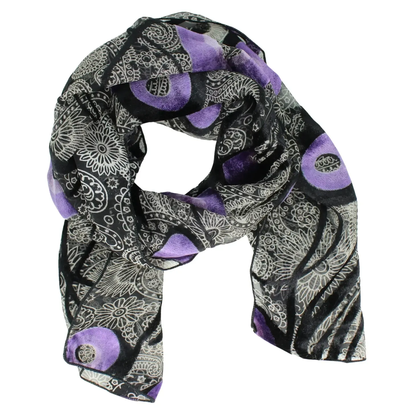 Burnout Velvet Scarf - Purple Circles