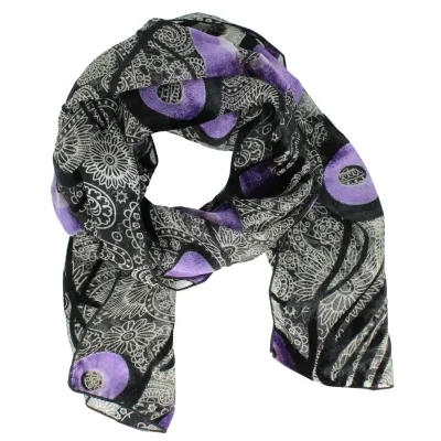 Burnout Velvet Scarf - Purple Circles