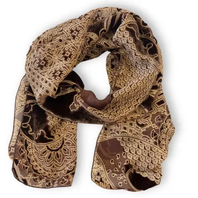 Burnout Velvet Scarf - Brown