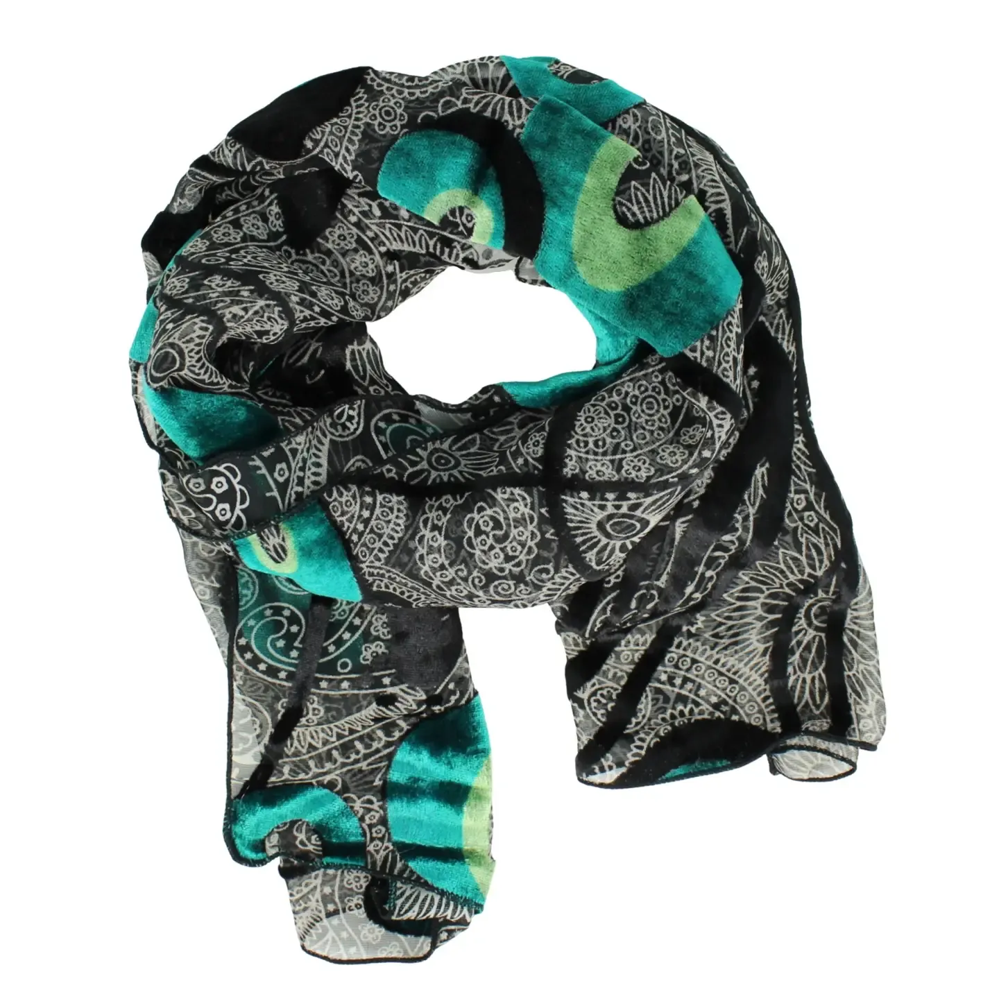 Burnout Velvet Scarf - Green Circles