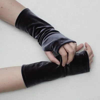 Velvet Fingerless Gloves - Charcoal