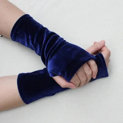 Velvet Fingerless Gloves - Marine