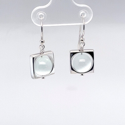 White Opal Square Earrings