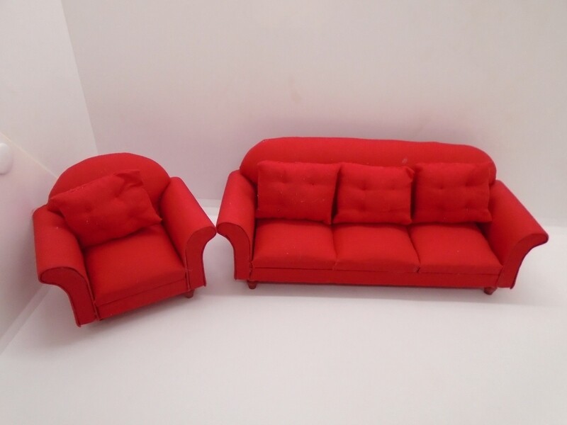 MODERN RED SOFA AND CHAIR