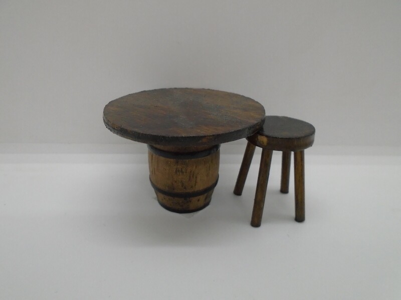 BARREL TABLE AND STOOL