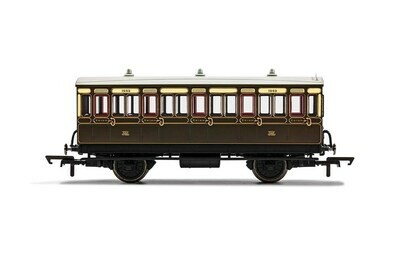 Hornby R40066A GWR 3rd Class 5 Door 4 wheel coach. Gas lamps + step boards 1892