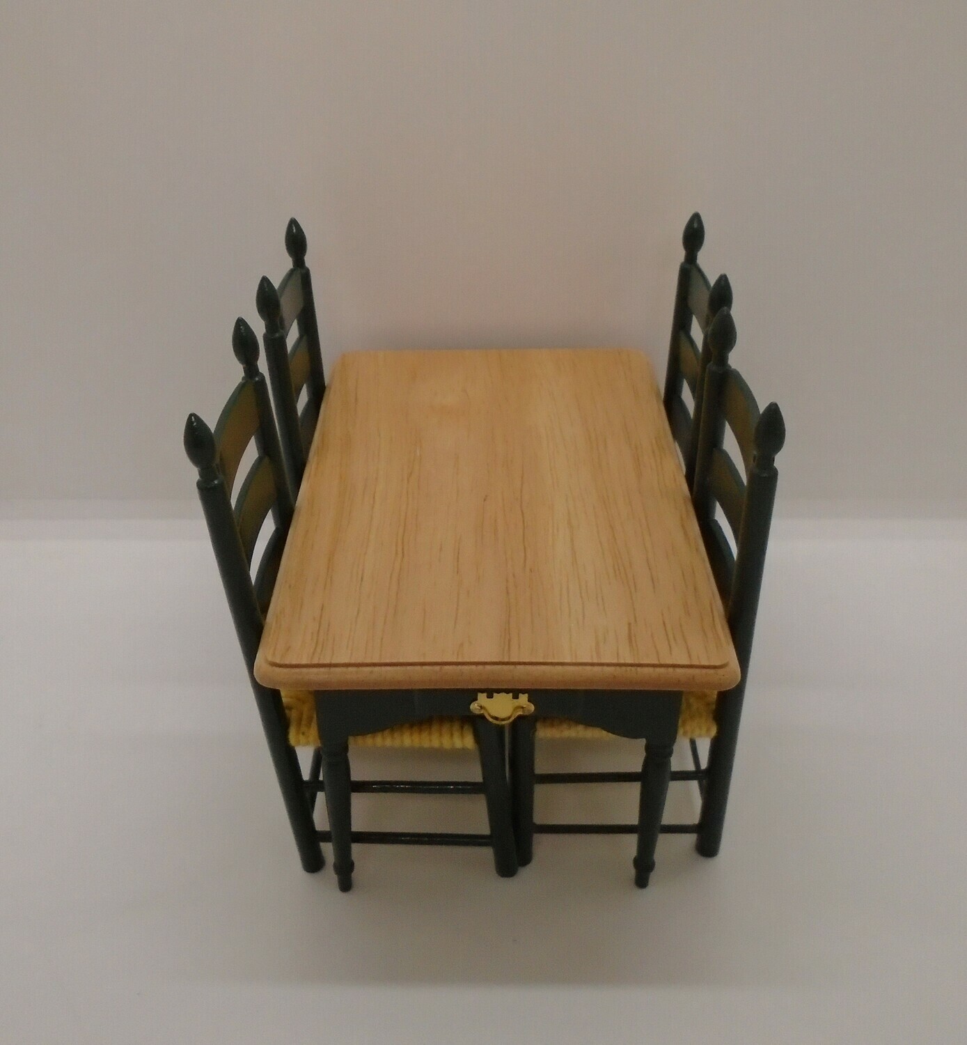 DARK GREEN AND PINE RECTANGLE TABLE WITH DRAW AND 4 CHAIRS