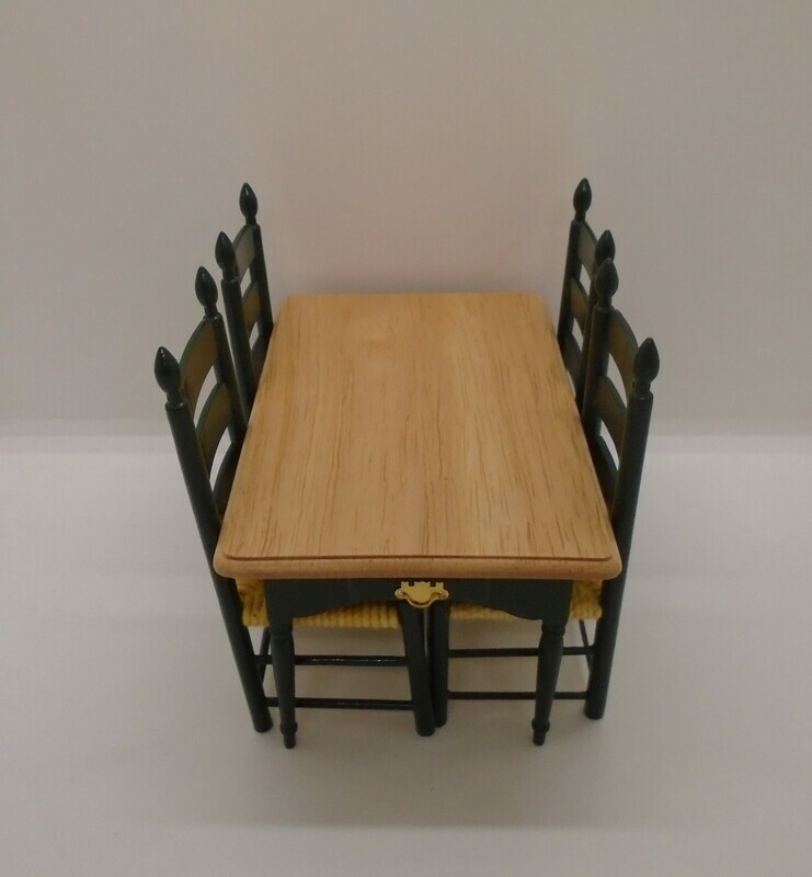 DARK GREEN AND PINE RECTANGLE TABLE WITH DRAW AND 4 CHAIRS