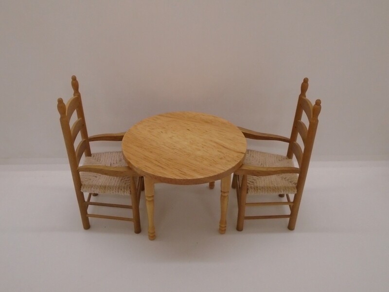 ROUND TABLE AND 2 CARVER CHAIRS