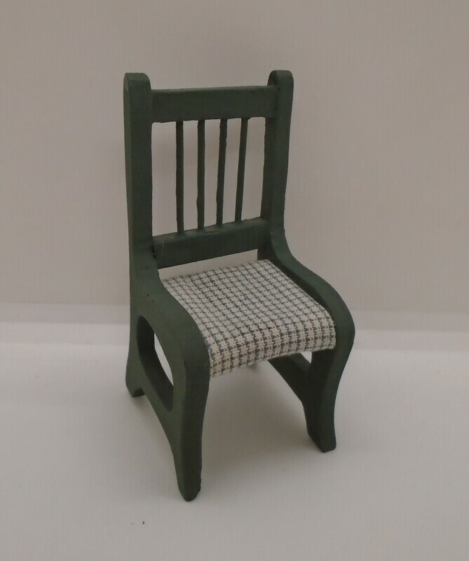 SET OF 4 GREEN CHAIRS WITH GREEN CHECK SEATS