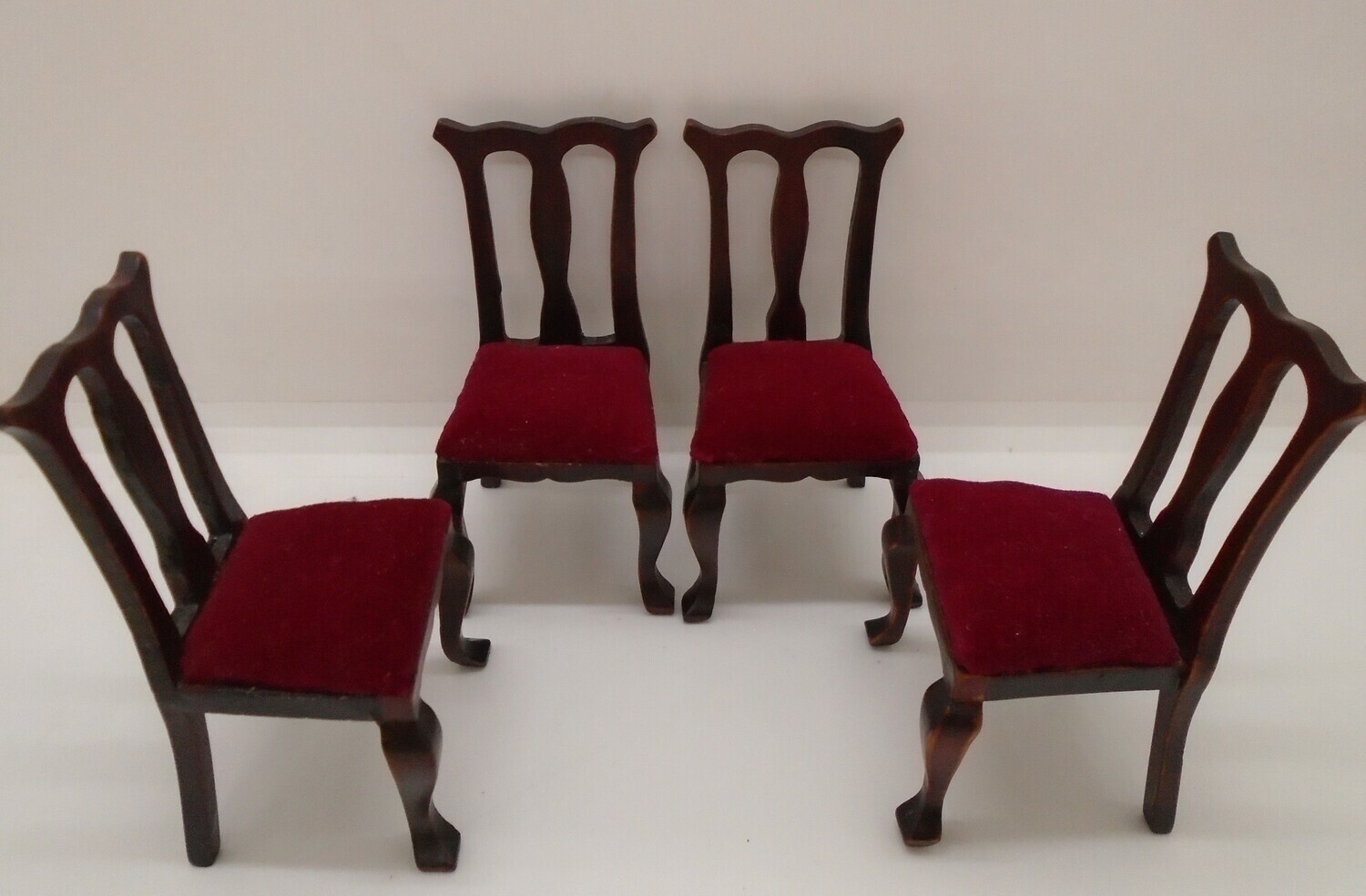 SET OF 4 DINING CHAIRS IN DARK WOOD AND RED VELVET