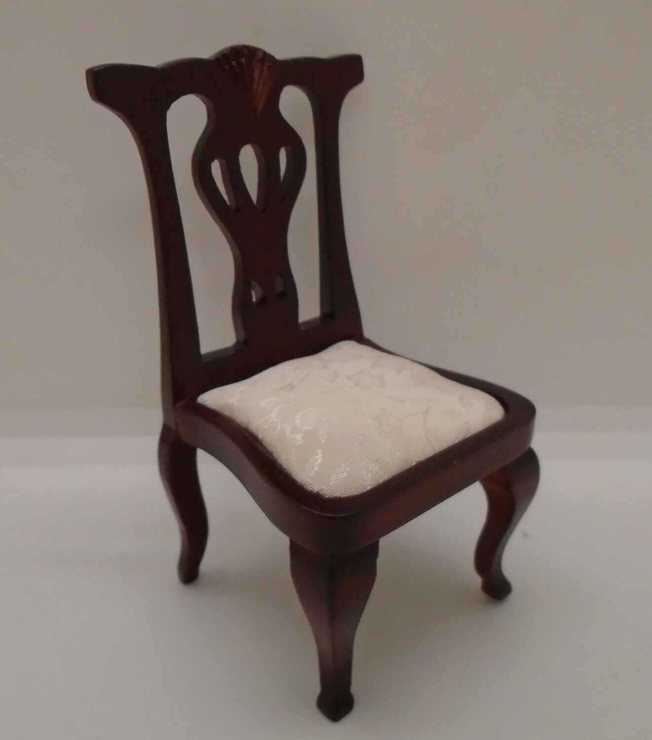 BEAUTIFUL SIDE CHAIR IN RICH MAHOGANY AND WHITE FABRIC
